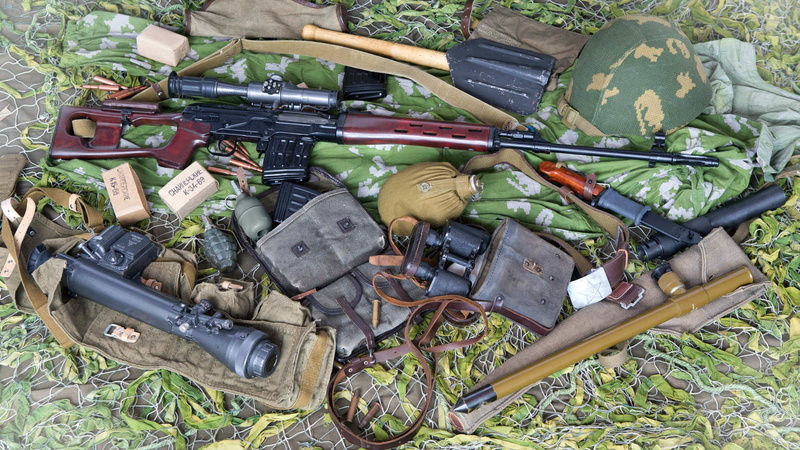 choice, obsolete, abandoned, 1080P, bayonet knife, Dragunov sniper rifle, variation, high angle view, decline, junkyard, deterioration, cartridges, pomegranate