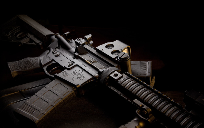 automatic, machine gun, connection, still life, machinery, black background, machine, gun, studio shot, Larue Tactical, close-up, handgun