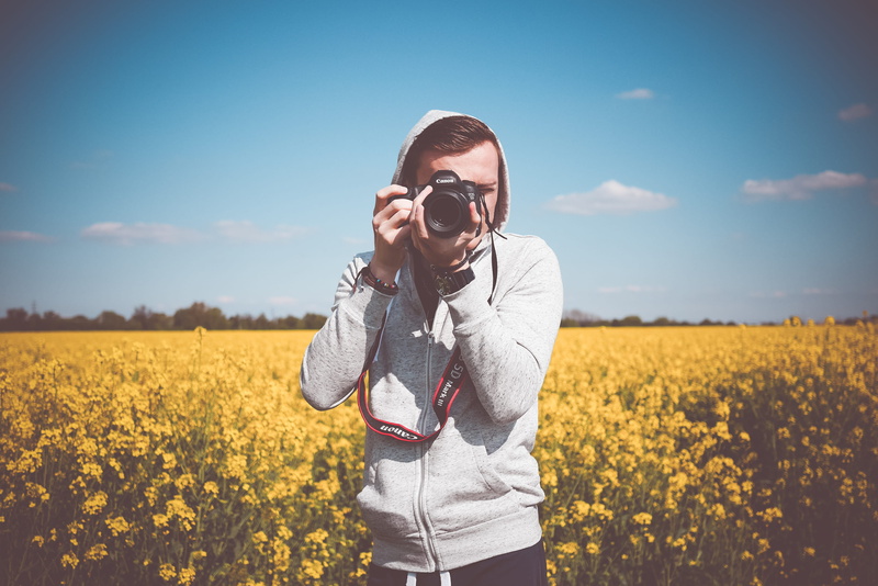 Photo, sunglasses, nature, oilseed Rape, taking, field, real people, one Person, casual clothing, rural Scene, taking a photo, working, summer, springtime