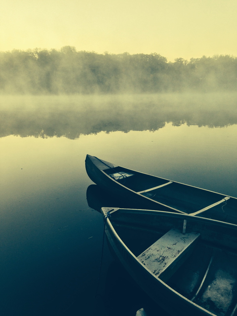 landscape, tranquility, mode of transportation, fog, non-urban scene, water, 2K, nature, lake, body, tranquil Scene, calm, no People, canoe, outdoors