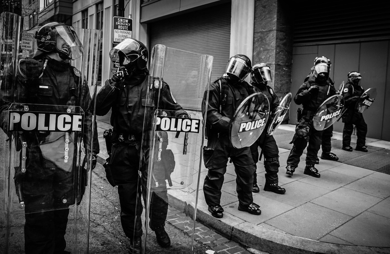 standing, day, glass, black And White, protection, building exterior, policemen, arts And Entertainment, riot, people, uniform, government, street, city