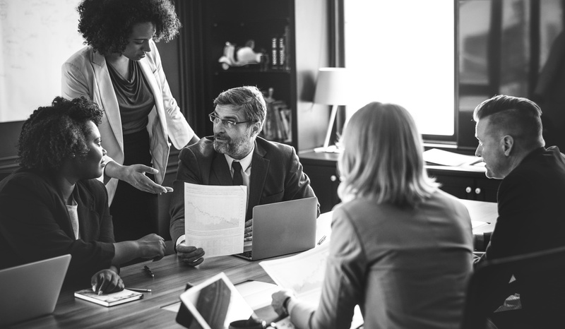 together, businesswear, business, using laptop, furnitures, technology, grayscale, sitting, males, blond hair, office, businessman, brainstorming, black and white