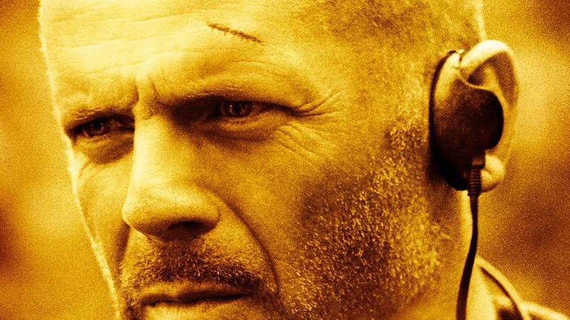 front view, close-up, movies, looking at camera, Bruce Willis, men, young adult, headshot, human face, young men, adult, indoors, one person, yellow, 1080P