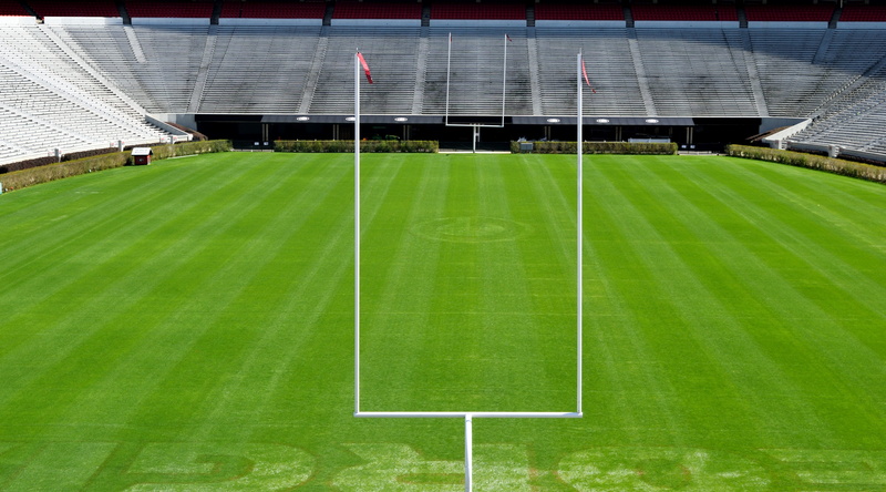school, seat, university of georgia, bleachers, green color, arena, soccer, american football field, audience, american football - sport, athens, empty