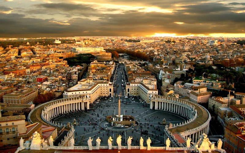 high angle view, outdoors, travel destinations, nature, building, black, Rome, sunset, place of worship, city, train, travel, crowd, architecture, table