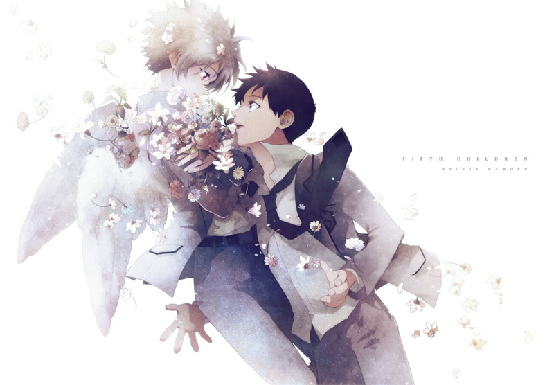 evangelion, flowers, mozzu, shinji, kaworu, nagisa, tie, ikari, wings, 720P, male, neon, genesis