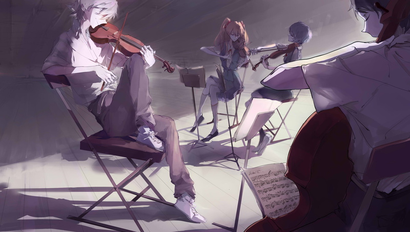 Neon Genesis Evangelion, Asuka Langley Soryu, Nagisa Kaworu, 2K, Ikari Shinji, Ayanami Rei, musical instrument