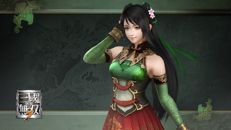 Dynasty Warriors, green color, beautiful woman, adult, Dynasty Warriors 7, Sanguo, hair, standing, one person, indoors, three quarter length, young women