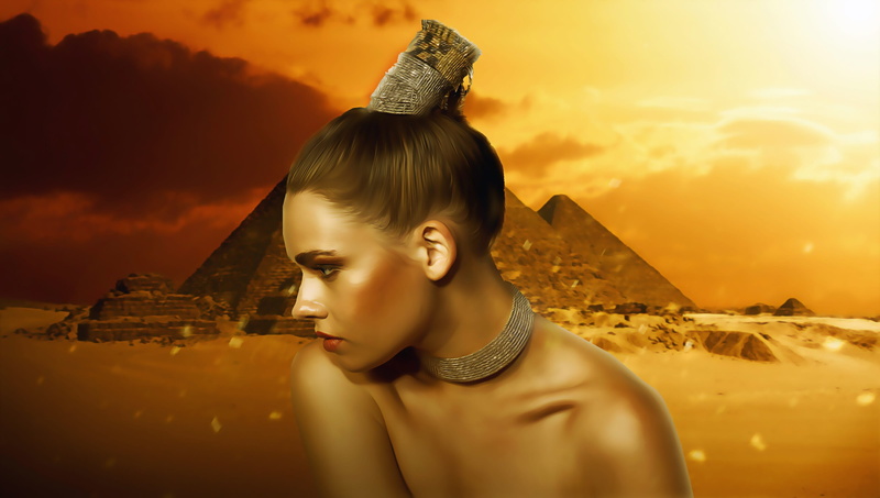 sand, luxury, clothing, women, egypt, beauty in nature, model, hair, headshot, glamour, digital composite, beauty, fantasy portrait, desert, young, pyramid