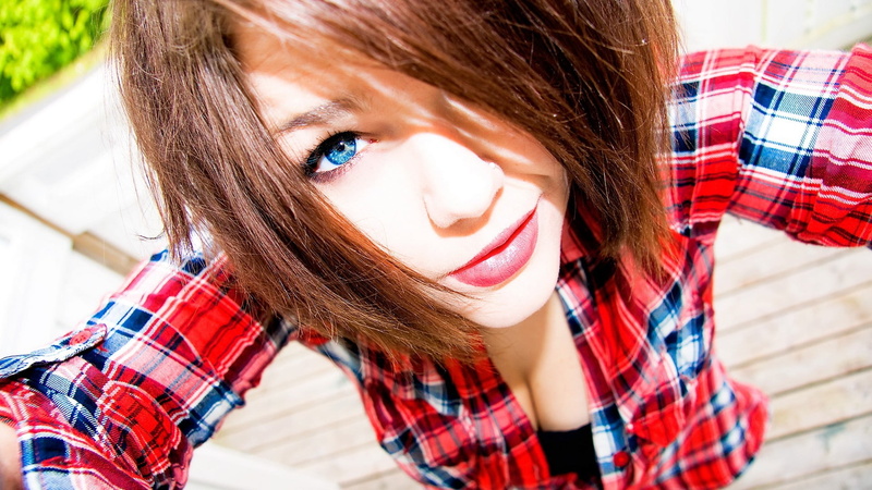 hairstyle, multicolored, cleavage, 1080P, scarf, lifestyles, adult, looking at viewer, hair, shirt, young adult, women, real people, portrait, plaid shirt