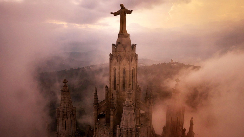 sagrat cor, europe, catalonia, jesus, 4K, view, spain, clouds, church, barcelona, sky
