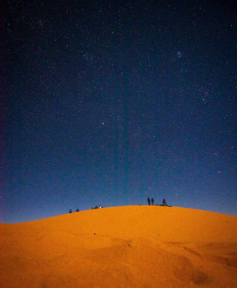 landscape, scenic, merzouga, sky, real people, morocco, desert, scenics - nature, unrecognizable person, arid climate, space, sand, astronomy, climate