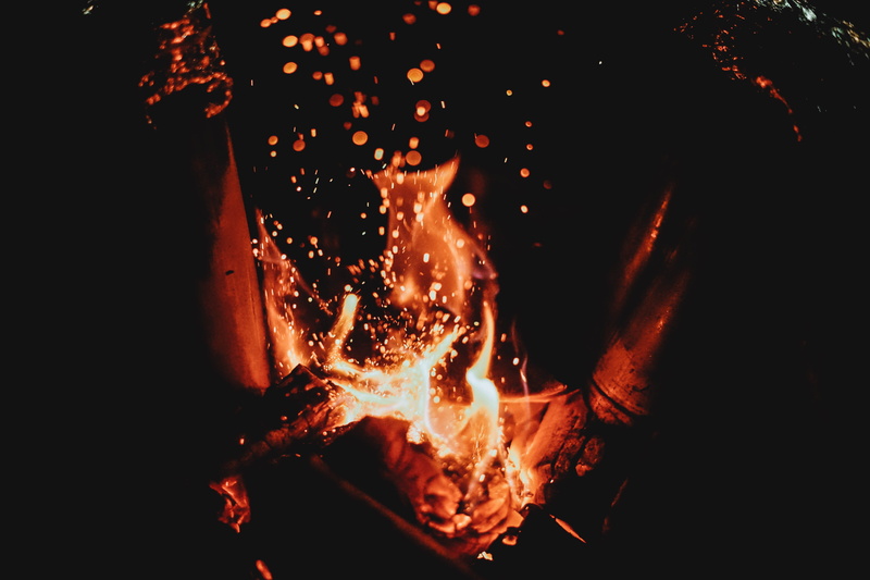 backgrounds, black background, fireplace, igniting, outdoors, no people, high angle view, campfire, burning, firewood, red, metal industry, heat - Temperature