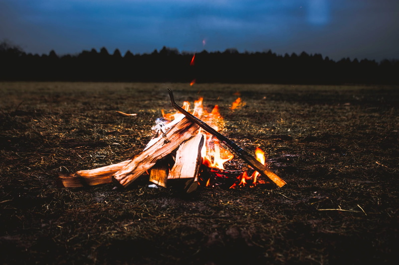 sky, vacant, Campfire, Fire, hdr, dusk, Campsite, sunset, firewood, log, glowing, orange color, burning, center, 1080P, country, wood - material, night