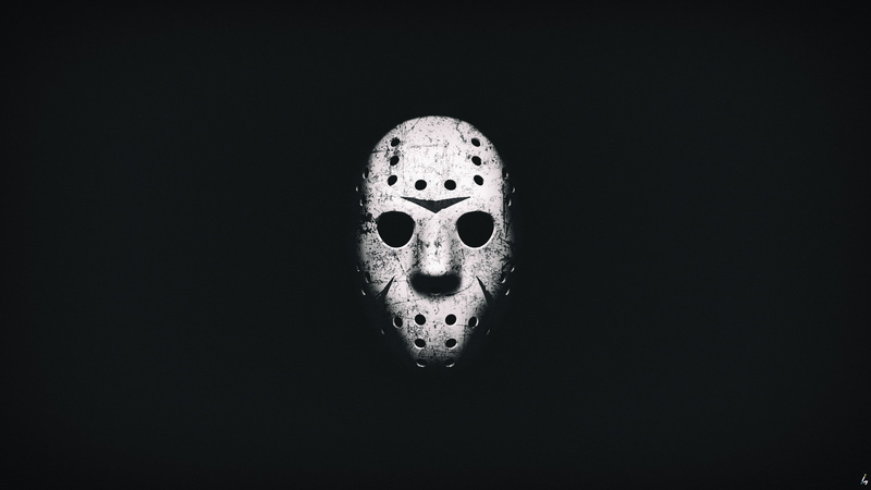 simple background, Photoshop, fan art, mask, horror, 4K, Jason Voorhees, digital art, monochrome, Friday the 13th, friday the 13th (game)