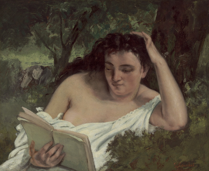 4K, young adult, publication, real people, contemplation, tree, Gustave Courbet, hairstyle, book, beautiful woman, adult, shirtless, plant, lying down
