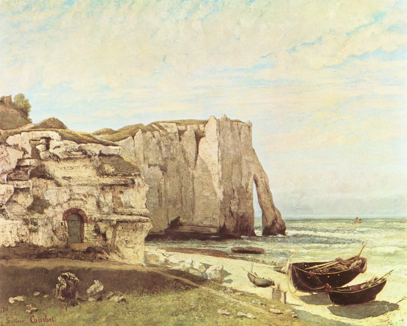 water, rock formation, nautical vessel, sky, scenics - nature, Gustave Courbet, travel, rock, tranquility, beauty in nature, rowboat, solid, sea, mode of transportation