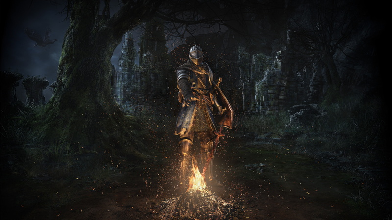 knight, castle, video games, Dark Souls: Remastered, Trees, fire, Dark Souls, 4K, night