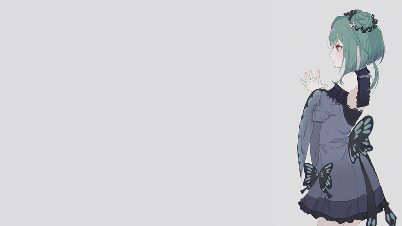green hair, anime, buns, 2K, Uruha Rushia, Mumumu, Hololive