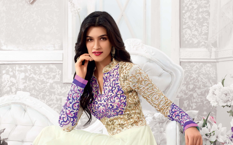 sitting, beautiful, indoors, hairstyle, photoshoot, front view, clothing, young women, looking at camera, kriti, lifestyles, three quarter length, beauty