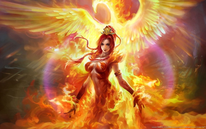1080P, character, hd, dota, fantasy, girl, art, phoenix, flame, lina