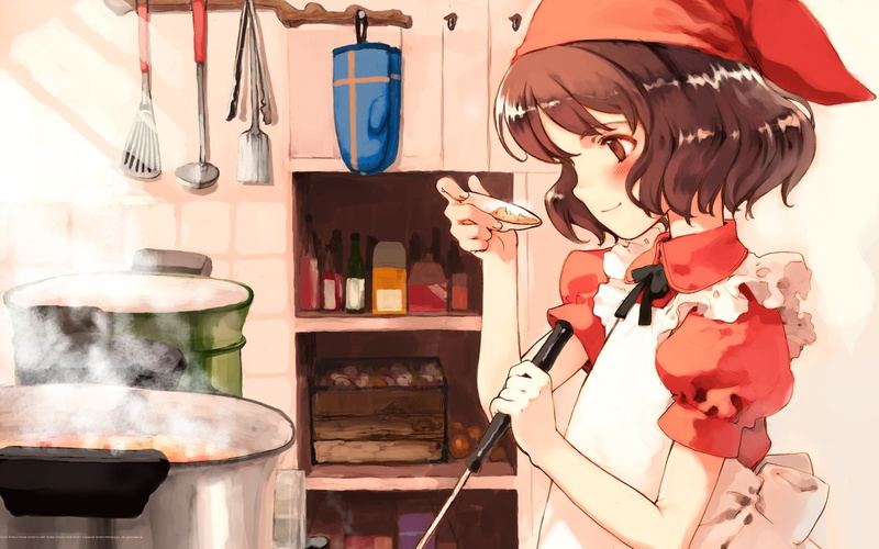 cook, indoors, musical instrument, casual clothing, kitchen, holding, lifestyles, 1080P, kitchen utensil, household equipment, standing, Quartett!, Lina Junhers