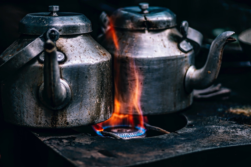 teapots, no people, stove, shop, silver colored, camping stove, restaurant, two, day, one, tea, gas heat, heat - temperature, coffee pot, gray, preparation