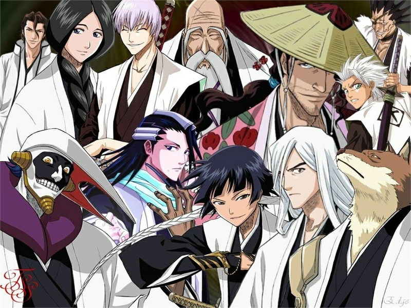 Shunsui Kyōraku, Genryūsai Shigekuni Yamamoto, Byakuya Kuchiki, Bleach, Sōsuke Aizen, Jūshirō Ukitake, Tōshirō Hitsugaya, Gin Ichimaru, Unohana Retsu, Sajin Komamura