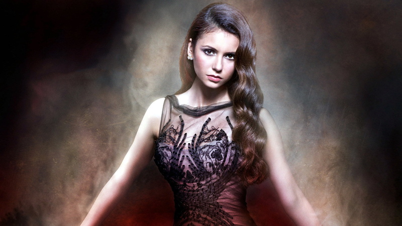 Elena Gilbert, adult, hair, girl, Nina Dobrev, gray, young women, dress, one person, contemplation, demon - fictional character, dark, waist up, portrait