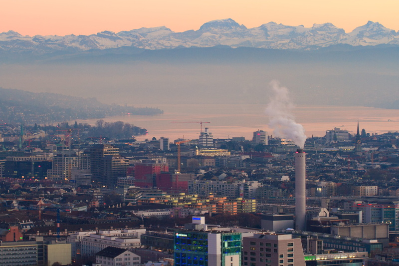 cityscape, financial district, city, smoke - physical structure, mountain, building exterior, crowded, skyline, zurich, built structure, skyscraper, 4K