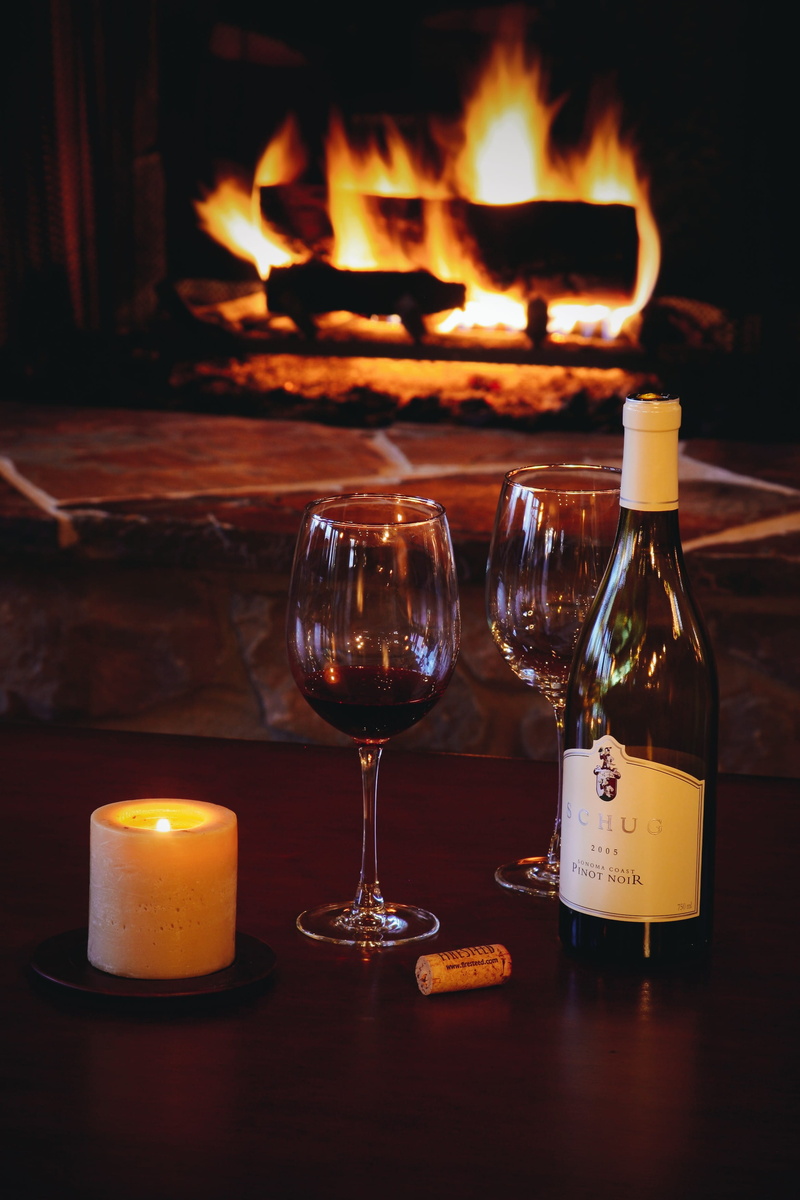 date, still life, wine, fire, drink, fireplace, glass, alcohol, evening, red wine, burning, container, romance, wood - material, log cabin, fire - natural phenomenon