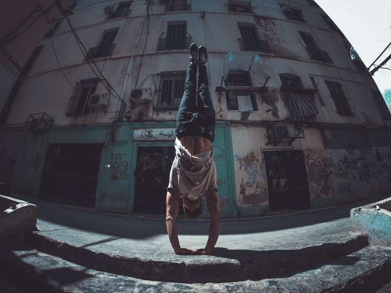 abandoned, decay, one person, male, fitness, full length, athlete, person, casual clothing, urban, young adult, hearth, building, effort, real people, fisheye
