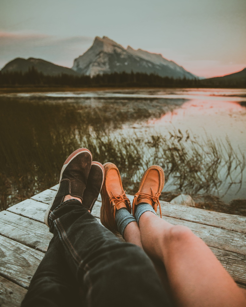 real people, nature, girl, one person, low section, water, sunset, 5K, beauty in nature, romantic, outdoors, sky, human limb, Alberta, love, mountains