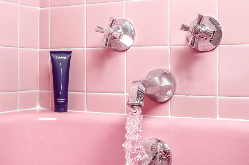 domestic room, clean, soap, hygiene, bath, indoors, ankle, tap, sink faucet, faucet, home, tiled floor, bottle, room, purple, sink, bathtub, silver colored