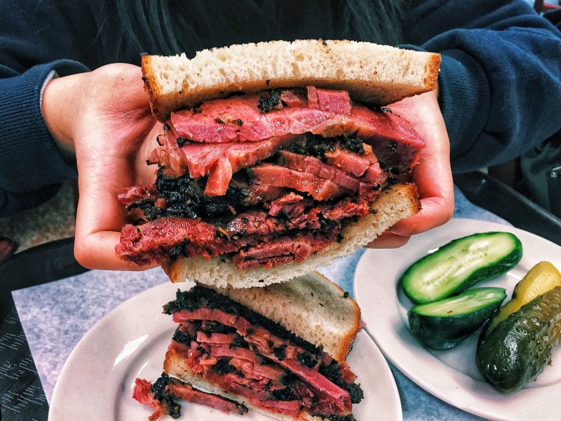 katz, healthy eating, roast, deli, eating, meal, freshness, indoors, katzs delicatessen, vegetable, meat loaf, table, human hand, bread, snack, food and drink