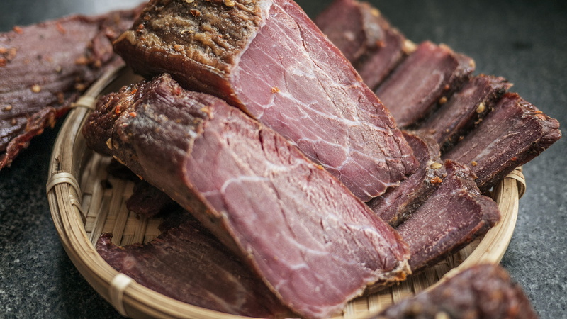 close-up, indoors, wood - material, steak, food and drink, still life, ribs, meat loaf, bread, selective focus, red meat, meat, dish, high angle view, spice
