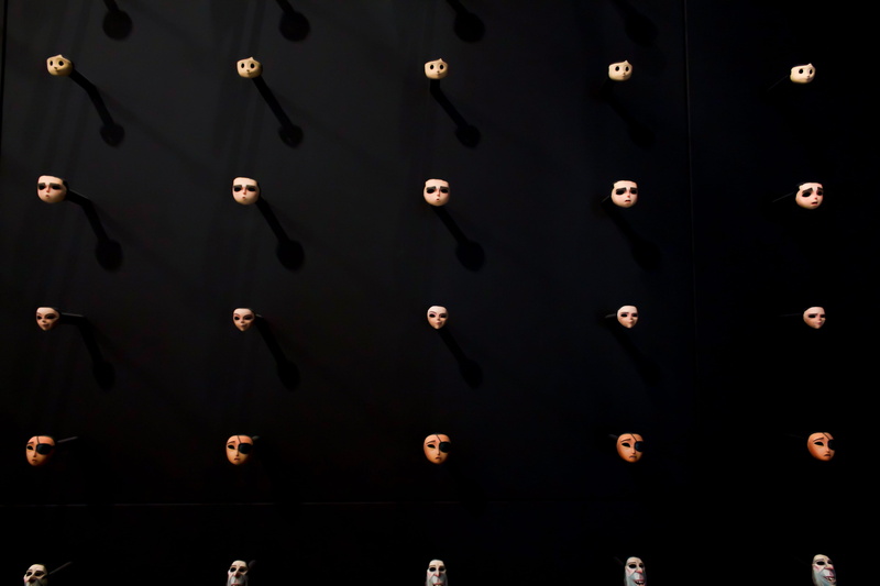 crowd, confectionery, textile, black, large group of objects, wall, sweets, 4K, indoors, laika, juggling, museum, human, order, group of people, dark