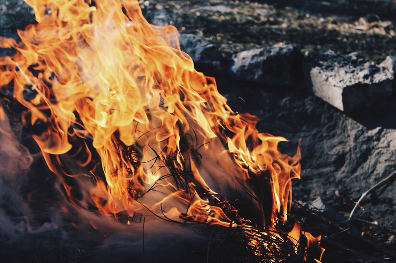 surrounded, fire, outdoors, camping, adventure, glowing, nature, danger, 1080P, no people, dark, bonfire, campfire, close-up, flame, wood - material, forest fire