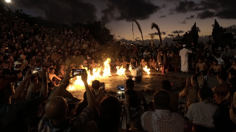 summer, night life, lifestyles, human, silhouette, women, uluwatu, promontory, 5K, sky, kecak dance, flame, leisure activity, burning, audience, fire