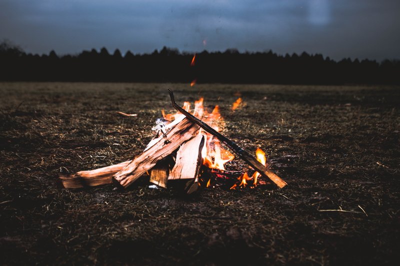 smoke, field, outdoors, landscape, campfire, heat - temperature, action, sunset, evening, dusk, fire - natural phenomenon, forest, nature, burn, log, orange color