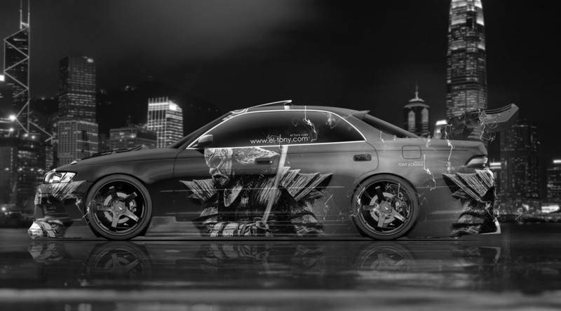 illustration, night, wheel, illuminated, car, samurai, aerography, built structure, city, land vehicle, no people, jzx, mark, road, architecture, mode of transportation