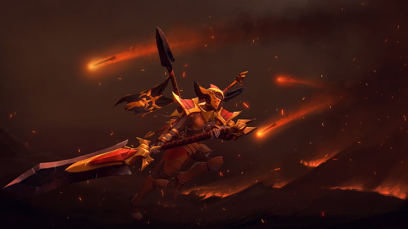 outdoors, flying, flame, beauty in nature, environment, fire, burning, Armor, no people, illuminated, sky, Legion Commander (DotA 2), motion, Spear, Weapon