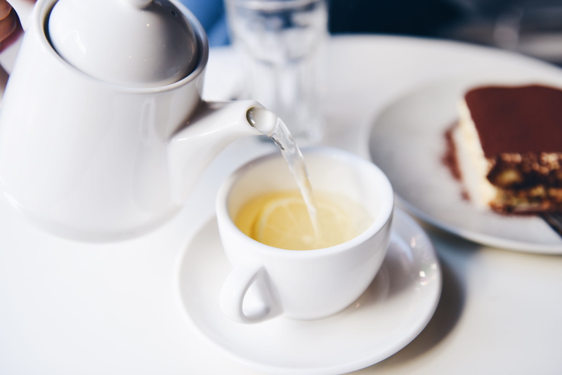 plate, breakfast, milk, teapot, pouring, afternoon tea, close-up, lemon, tiramisu, ceramic, gourmet, teaspoon, kitchen utensil, dessert, tea set, tea - hot drink