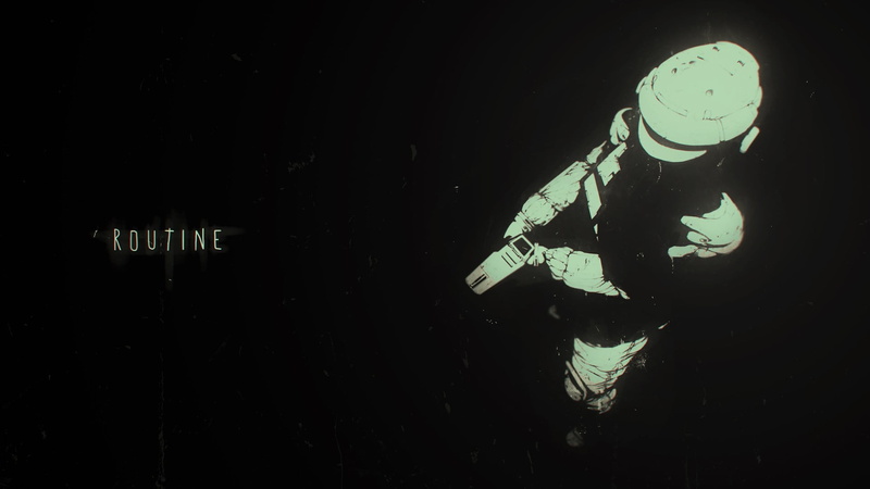video games, protection, indoors, uniform, mask, holding, Routine (Video Game), warm clothing, one person, routine, men, unrecognizable person, space, leisure activity