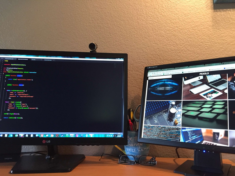 dual monitors, code, screen, communication, no people, computer monitor, keyboard, device screen, electrical equipment, computer equipment, computer, desk