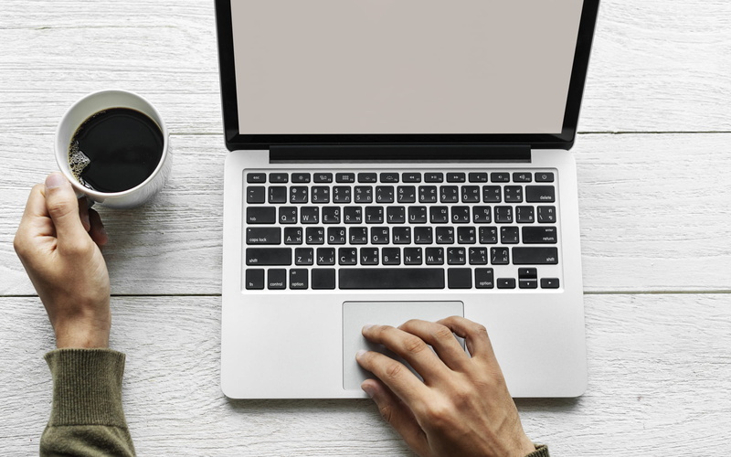 computer, keyboard, using laptop, personal perspective, electronics, device, drink, man, background, indoors, brown, human hand, work, 1080P, office, contemporary
