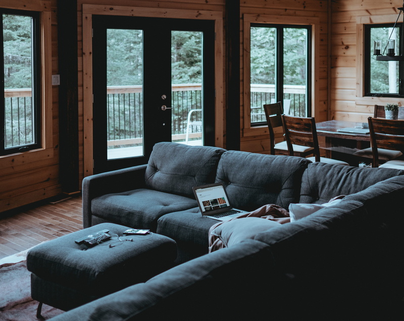 domestic Room, day, indoors, working, computer, couch, laptop, 4K, residential Building, indoor, sofa, comfortable, interior, architecture And Buildings