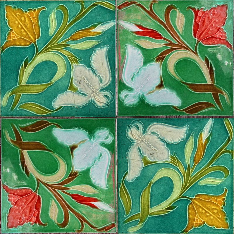 art and craft, drawing - art product, creativity, no people, wall tile, close-up, painted image, tile, plant part, leaf, green color, jugendstil, vintage