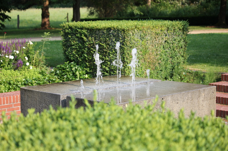 formal garden, pond, concrete, green, day, tree, summer, park, front or back yard, grass, green color, outdoors, park - man made space, garden, spraying