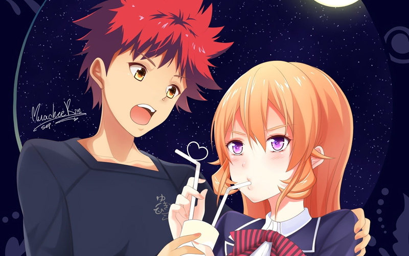 Erina Nakiri, real people, child, blond hair, Shokugeki No Soma, holding, teenager, celebration, men, Sōma Yukihira, representation, front view, lifestyles